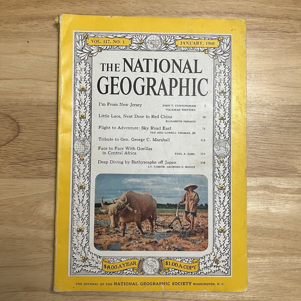Vintage National Geographic January 1960 New Jersey Laos Middle East Gorillas